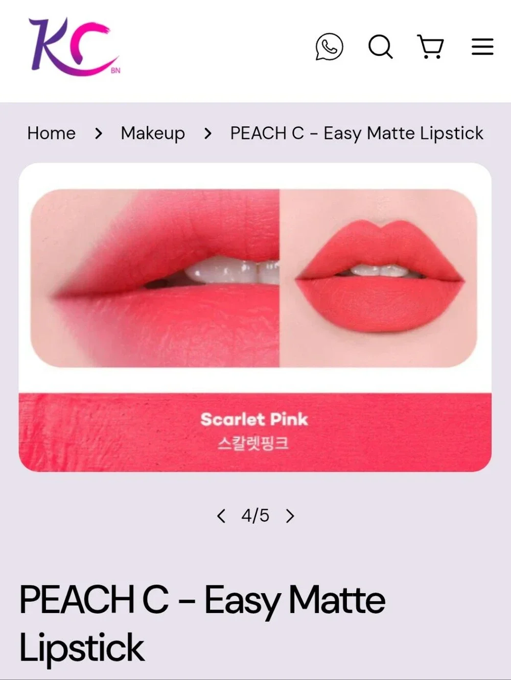 New Peach C Korean Skincare Easy Matte Lipstick - Scarlet Pink Magnetic Closure